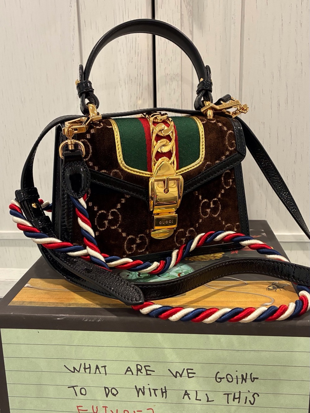 COPY Gucci GG Sylvie Mini Velvet Top Handle (WAS $1900)